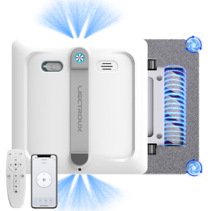 Robô limpa vidros Liectroux S9, com 2 escovas rotativas, spray de bomba d’água com 6 bicos, motor sem escovas, sucção 10KPa, funciona em vidro sem moldura, 8 microrruptores, cabo + corda 2 em 1,app e controle,voz