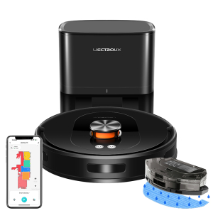 Robô Aspirador LIECTROUX T9 com Navegação LDS LiDAR SLAM, Função 2 em 1 de Aspirar e Passar Pano, Limpeza Seca e Úmida Inteligente, Base de Autoesvaziamento, Armazenamento de Mapas de Vários Andares, Potente Sucção de 6,5 kPa, Aumento Automático da Sucção em Carpetes, Escovas Antiembaraço e Wi-Fi Dual Band de 2,4/5 GHz